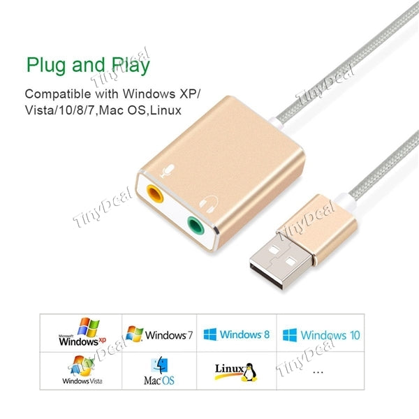 USB Sound Card Aluminum Alloy 7.1 Channel USB to Jack 3.5mm Headphone Adapter Stereo Audio Mic Sound Card f PC