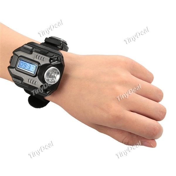 Waterproof Tactical LED Display 4-Mode Rechargeable Wrist Watch Flashlight Torch