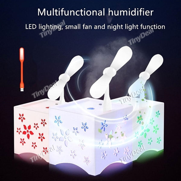 Cute Mini USB Fan Air Humidifier Colorful LED Light Essential Oil Aroma Diffuser Aromatherapy Mist Maker Purifier