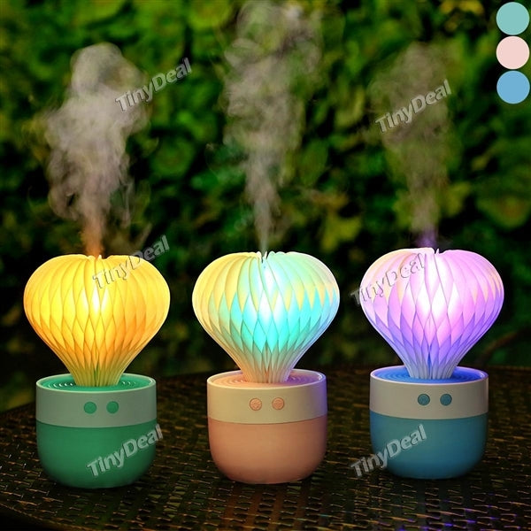 150ml Cactus USB Humidifiers Efaster Practical Mini Air Humidifier Aroma Lamps with Night Lamp