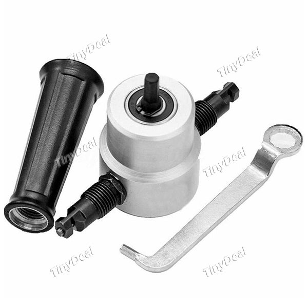 Silver Tone Double Head Metal Sheet Nibbler Cutter Drill Attachment with Wrench and Parts Workshop Tool