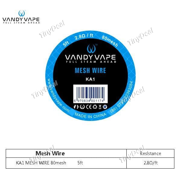 Authentic 5 Feet Vandy Vape Kanthal KA1 Mesh Wire 80 mesh 2.8ohm/Feet