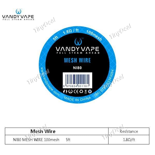 Authentic 5 Feet Vandy Vape Kanthal Ni80 Mesh Wire 100 mesh 1.8ohm/Feet