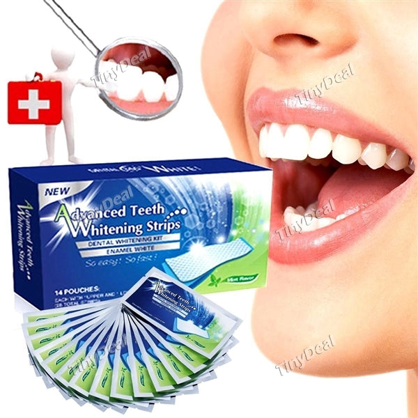 28Pcs Teeth Whitening Strips 3D Whitening Shine Teeth Advanced Double Elastic Gel Cleaning for Teeth Care