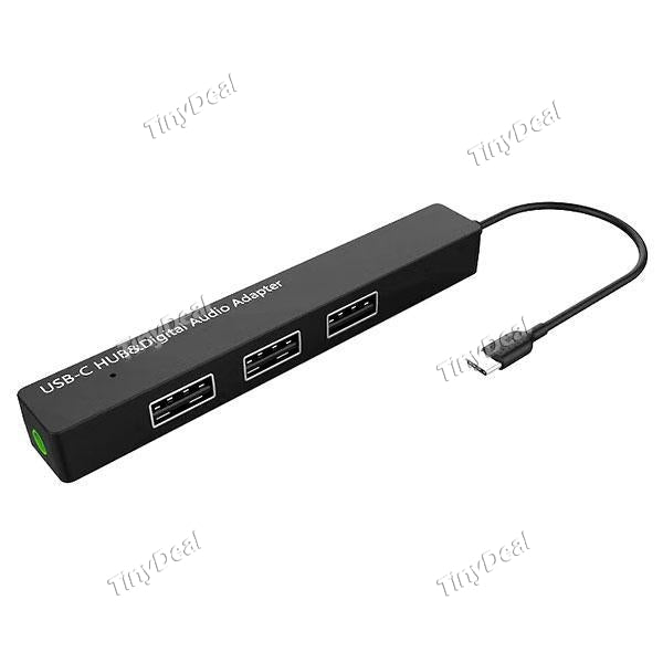 4 in 1 USB Type-C OTG HUB with 3 USB HUB Ports + Digital Audio Adapter Converter for Macbook Air Pro
