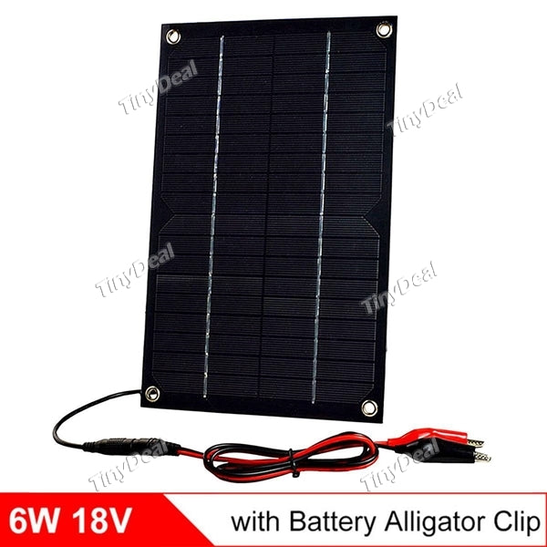 18V 6W Solar Panel Monocrystalline Silicon Solar Panel Charger with Crocodile Clip Charging for 12V Battery