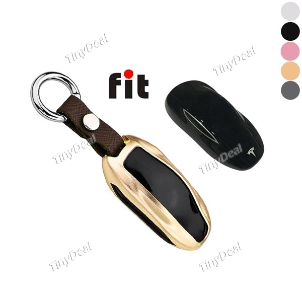 Aluminium Alloy Car Key Cover Key Remote Control Metal Case Protective Shell with Leather Chain for Tesla Model X
