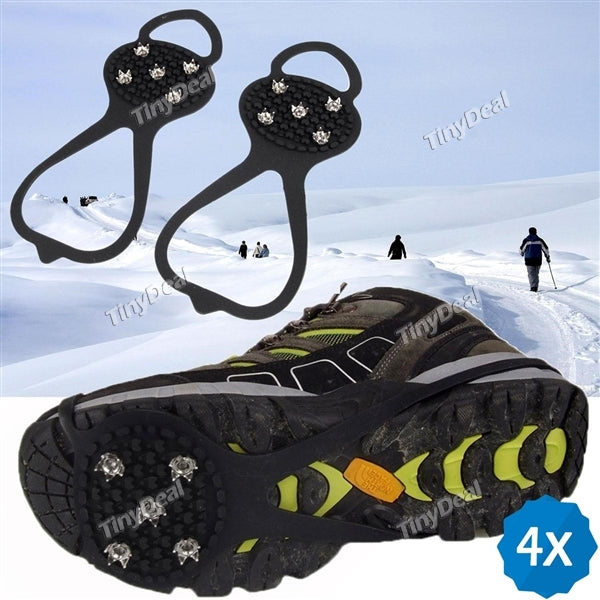 4pcs Antiskid Shoes 5 Teeth Ice Snow Crampons Boot Shoes Covers Spike Cleats Ice Gripper for Outdoor Climbing Hiking Walking