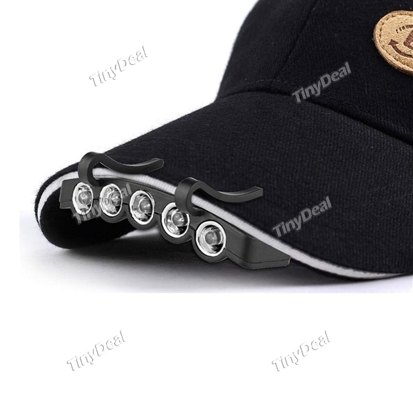 Clip-on Hat Cap Visor Light Handsfree 5 LED Headlamp for Fishing Running Hiking Camping