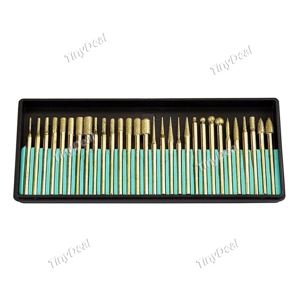 30pcs Sharp Titanium-Coated Diamond Drill Bit 3mm Grinding Head Mounted Point Set f Rotary Tools Jade Jewelry