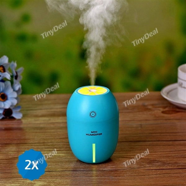 2 x Mini Night Light USB 180ML Lemon Shape Humidifier Aroma Car Air Diffuser Purifier Atomizer for Home & Office