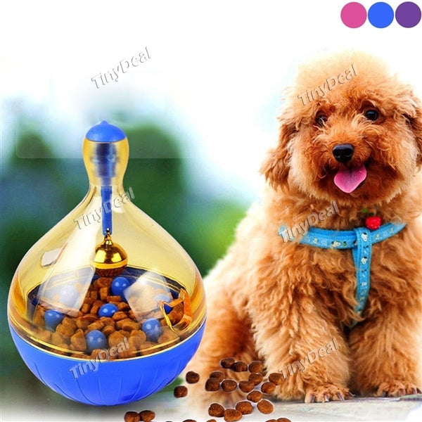 Dog Snack Dispenser Tumbler IQ Treat Dispensing Toy Food Feeder Pet Wobbler Toy Interactive Play Toy with Metal Bell
