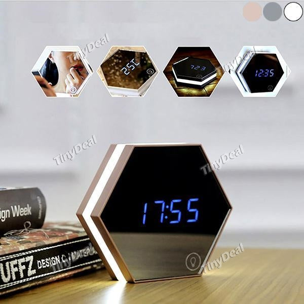 Portable Mirror Alarm Clock Night Light Rechargeable Digital Alarm Clock LED Table Lamp Travel Alarm Clock