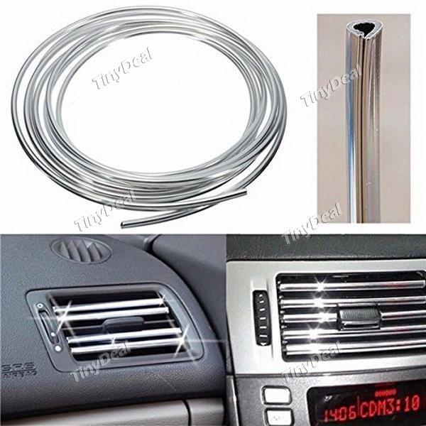 Silver Car Interior Decor Door Vent Chrome Moulding Trim Strip Vent Decoration Strip U Style 4m
