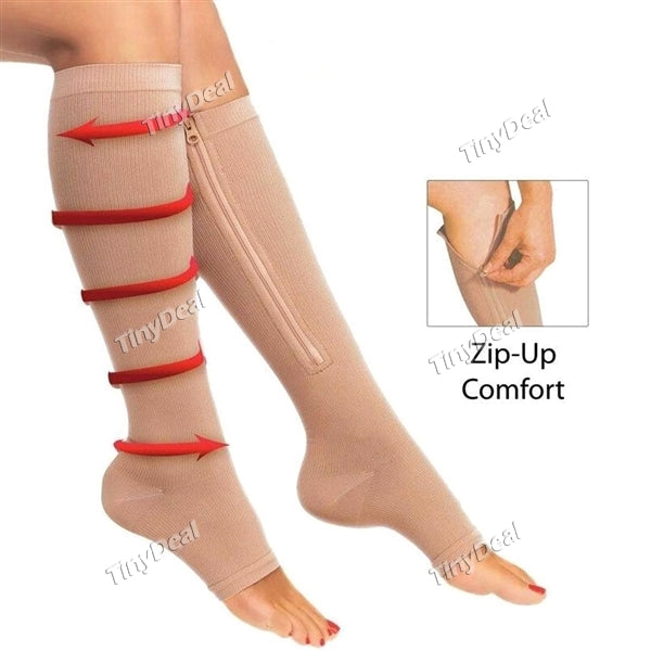 Unisex Zipper Compression Socks Zip Leg Support Knee Sox Open Toe Sock S/L for Dropshipping