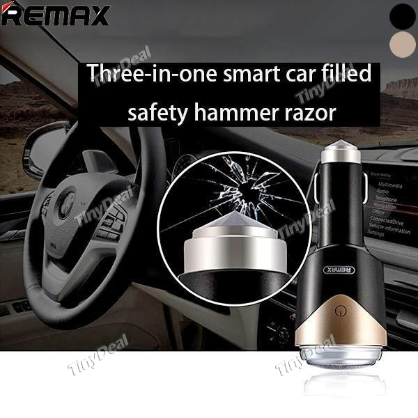 Remax RT-SP01 Car Charger 3 in 1 Dual USB 2.4A Car Charger Electric Shaver Razor Emergency Escape Hammer