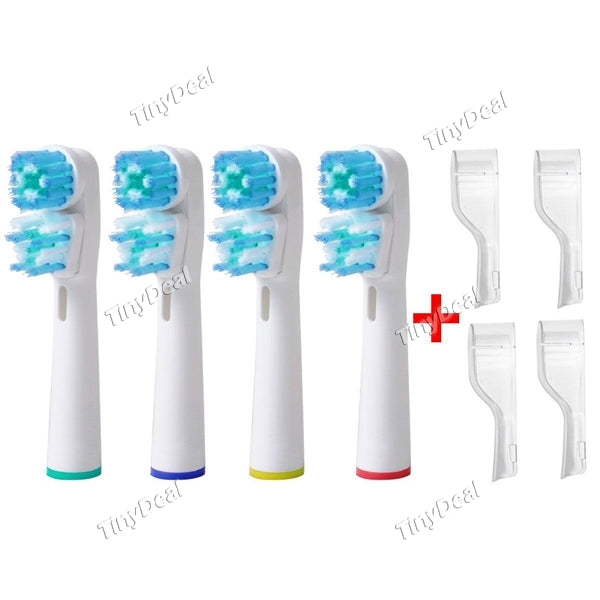 Electric Toothbrush Heads Replacements Compatible with Braun Oral B - SB-417A (4 Count) + 4pcs Brush Head Protection Cover