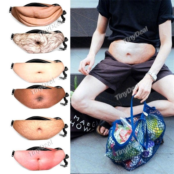 Unisex Fake Beer Fat Hairy Belly Fanny Pack Dad Waist Bags With Zipper Adjustable Belt Anti-theft Beer Belly Organizer Bag