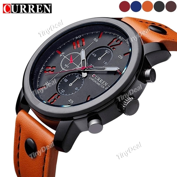 CURREN Quartz Watch For Man Fashion Business Sub-dials Wrist Watch with Leather Strap Waterproof Analog