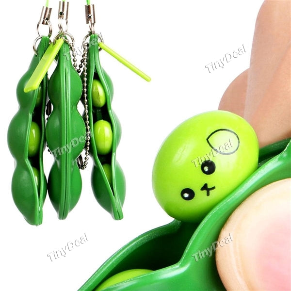 Funny Cute Extrusion Pea Bean Soybean Edamame Stress Relieve Toy Keychain Squeezey Beans