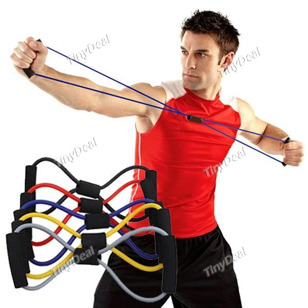 Yoga 8-shaped Resistance Band Tube Body Building Fitness Exercise Tool Random Color