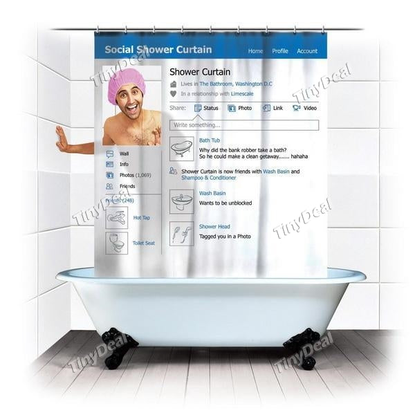 Creative Shower Curtain SNS Social Face Book Design Bathroom Waterproof Polyester Fabric with 12 Hooks