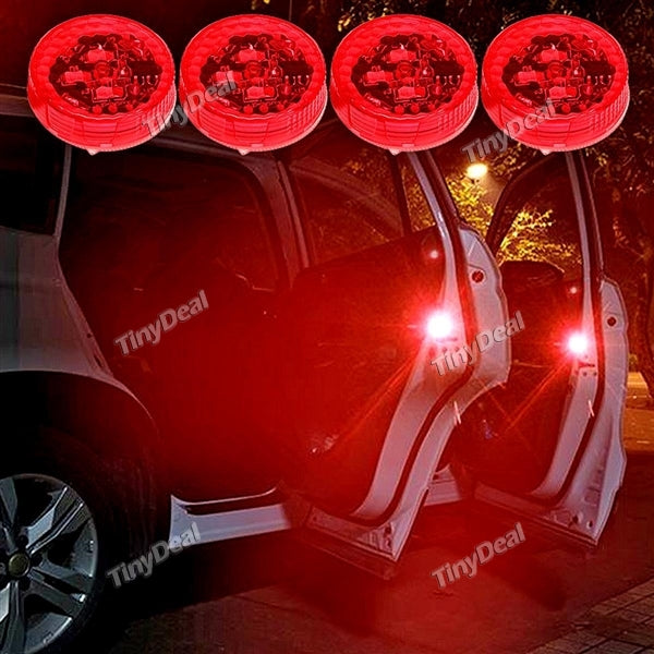 4pcs Flashing LED Warning Lights Lamps Universal Red Car Door Lights Anti Collision Safety Lights