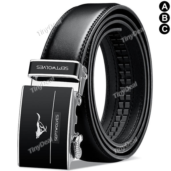 SEPTWOLVES Men's Automatic Buckle Design Leather Belt Adjustable Wrist Band Belt with Solid Buckle