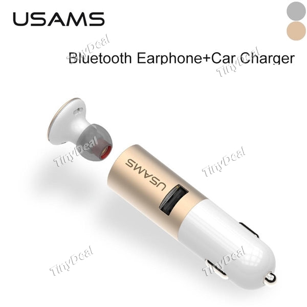 USAMS Car Charger Bluetooth Headset Car-styling 5V 2.4A USB Charger Phone Charger w Bluetooth 4.1 Car Earphone