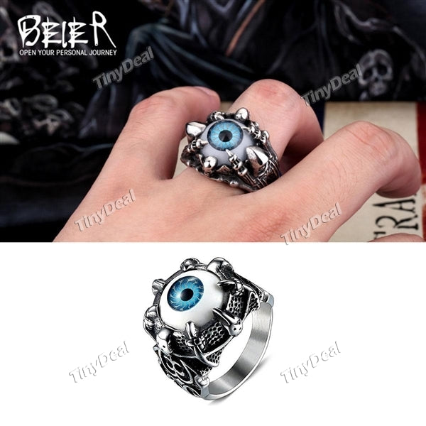 Fashion Jewelry Men's Vintage Gothic Biker Dragon Claw Evil Devil Blue Eye Skull Titanium Stainless Ring