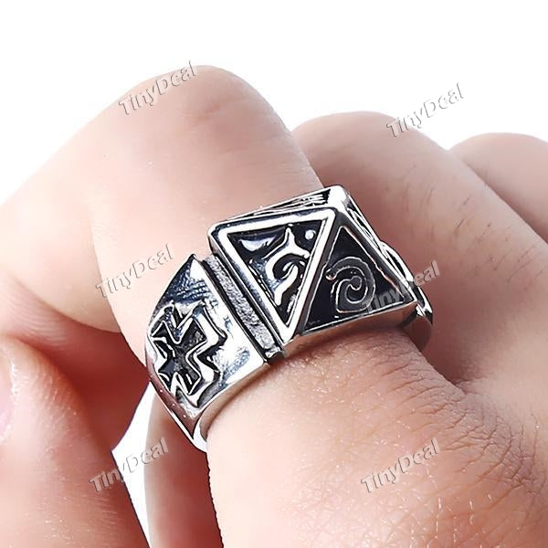 Fashion Jewelry Men's Goth Punk Titanium Steel Rock Band Pyramid Shape Ring