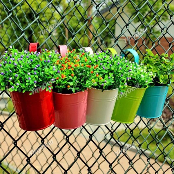 Hanging Flower Pots Garden Pots Balcony Planters Metal Bucket Flower Holders Detachable Hook for Home Decoration