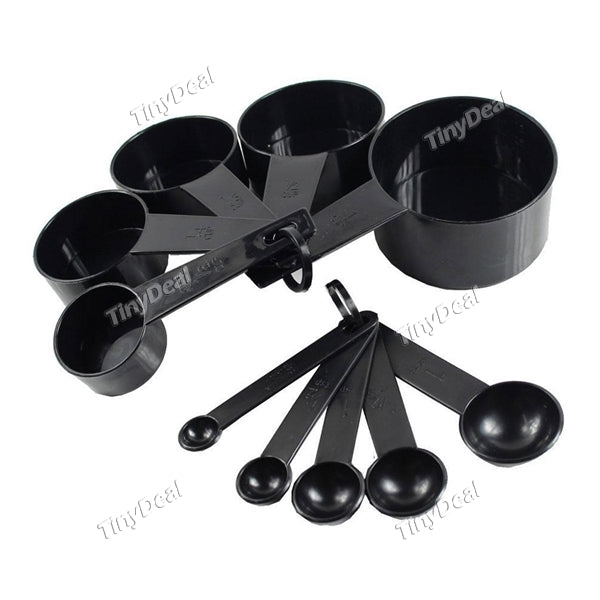 10pcs Black Plastic Measuring Spoons Cups Measuring Set Tools for Baking Coffee