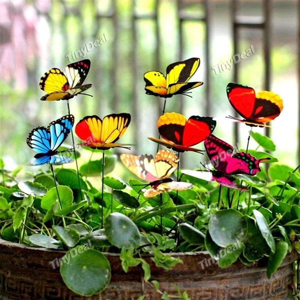 24Pcs Craft Butterflies Floral Picks w 7cm Feather Wings Colorful Glitter Artificial Butterflies to Wire Stems f Wedding Decor