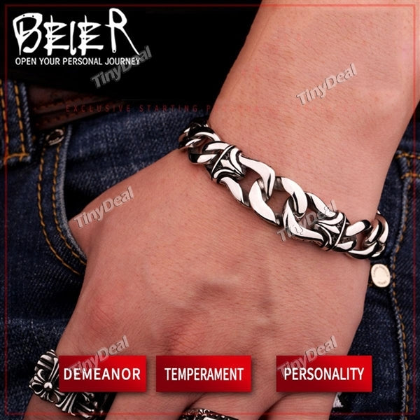 Men's Boys Nordic Viking Totem Jewelry Chain Cut Curb Polished Link 316L Stainless Steel Bracelet Jewelry Chain