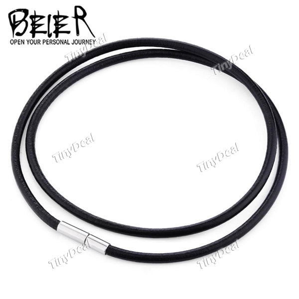 3mm Men's Leather Cord Lanyard Pendant Stainless Steel Screw Lock Korean Fashion Black Rope Necklace