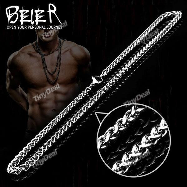 4mm Classic Mens Stainless Steel Necklace Silver Tone Curb Link Chain Necklace