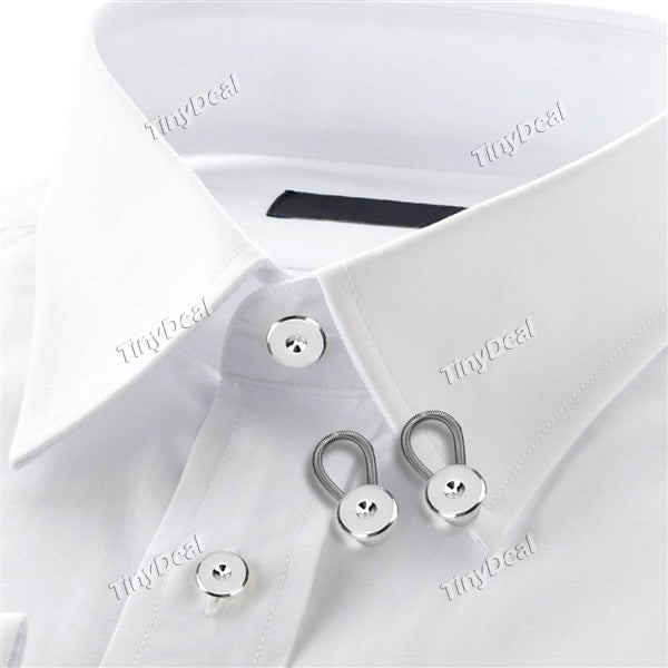 2pcs Metal White Shirt Collar Extenders with Flexible Spring Pant Neck Extender Wonder Button