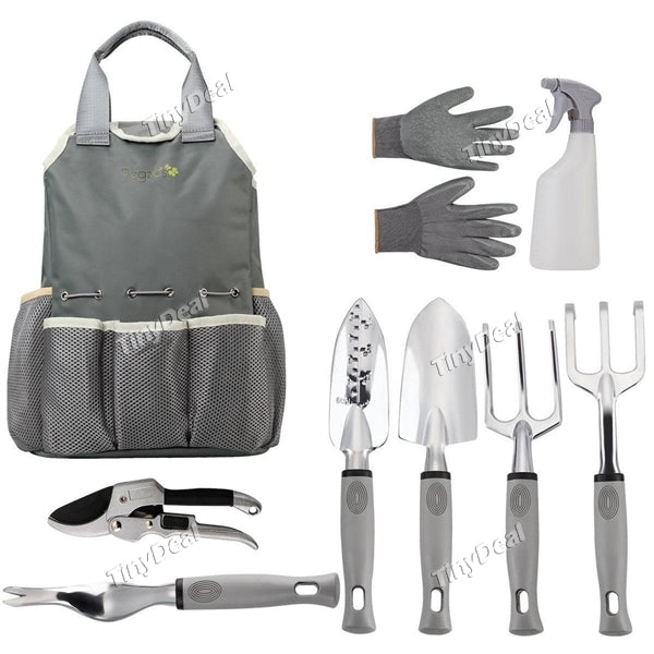 9 Piece Garden Tools Set Gardening Hand Tools with Garden Gloves Garden Storage Tote Garden Trowel Pruners Clippers