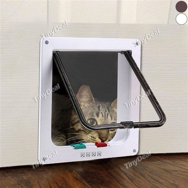 4 Way Lockable Pet Cat Door Transparent Pet Screen Flap Door for Glass Door 19.7x19x5.3cm