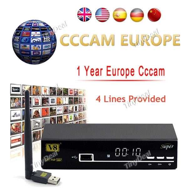 Freesat Full HD 1080P V8 Super DVB-S2 Satellite TV Receiver Adapter Support IPTV PowerVu Bisskey + USB WiFi