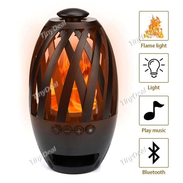 Portable 96-LED Flicker Flame Lamp Camping Lamp Stereo Bass Bluetooth Speaker for Android iOS