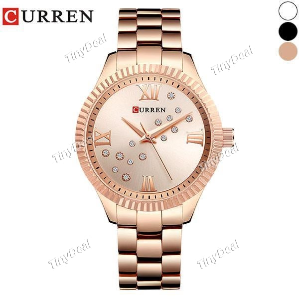 CURREN Women Quartz Watch Casual Waterproof Watch with Stainless Steel Band