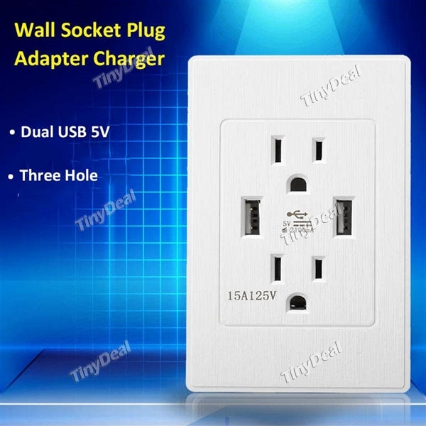 5V 15A Wall Socket Charger US Dual USB Wall Receptacle Socket Outlet Adapter Plug Power Supply Charger