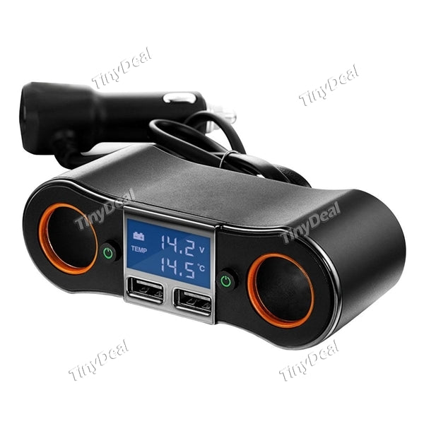 Dual USB 2-Socket Cigarette Lighter Car Charger with Voltage and Temperature Display for iPhone 7 Samsung