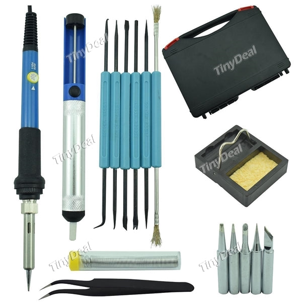 17 in 1 Soldering Iron Kit 60W 220V Adjustable Temperature Welding Soldering Iron with Tool Carry Case EU Plug