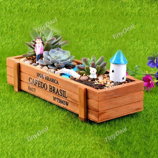 Vintage Wooden Succulent Plant Fleshy Herb Flower Bed Pot Rectangle Trough Box Garden Planter