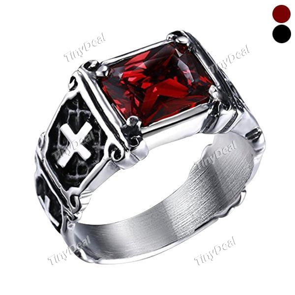Men's Vintage Ruby Titanium and Stainless Steel Cross Ring Jewelry Size 7-10