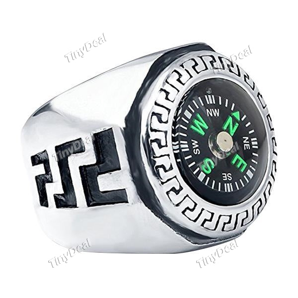 Men's Stainless Steel EDC Outdoor Travel Compass Ring Titanium Steel Ring Size 8-11