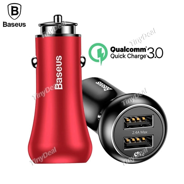 Baseus Single Quick Charger Port QC3.0 & 1USB 5V 2.4A Charger Metal Car Charger for iPhone Smartphone